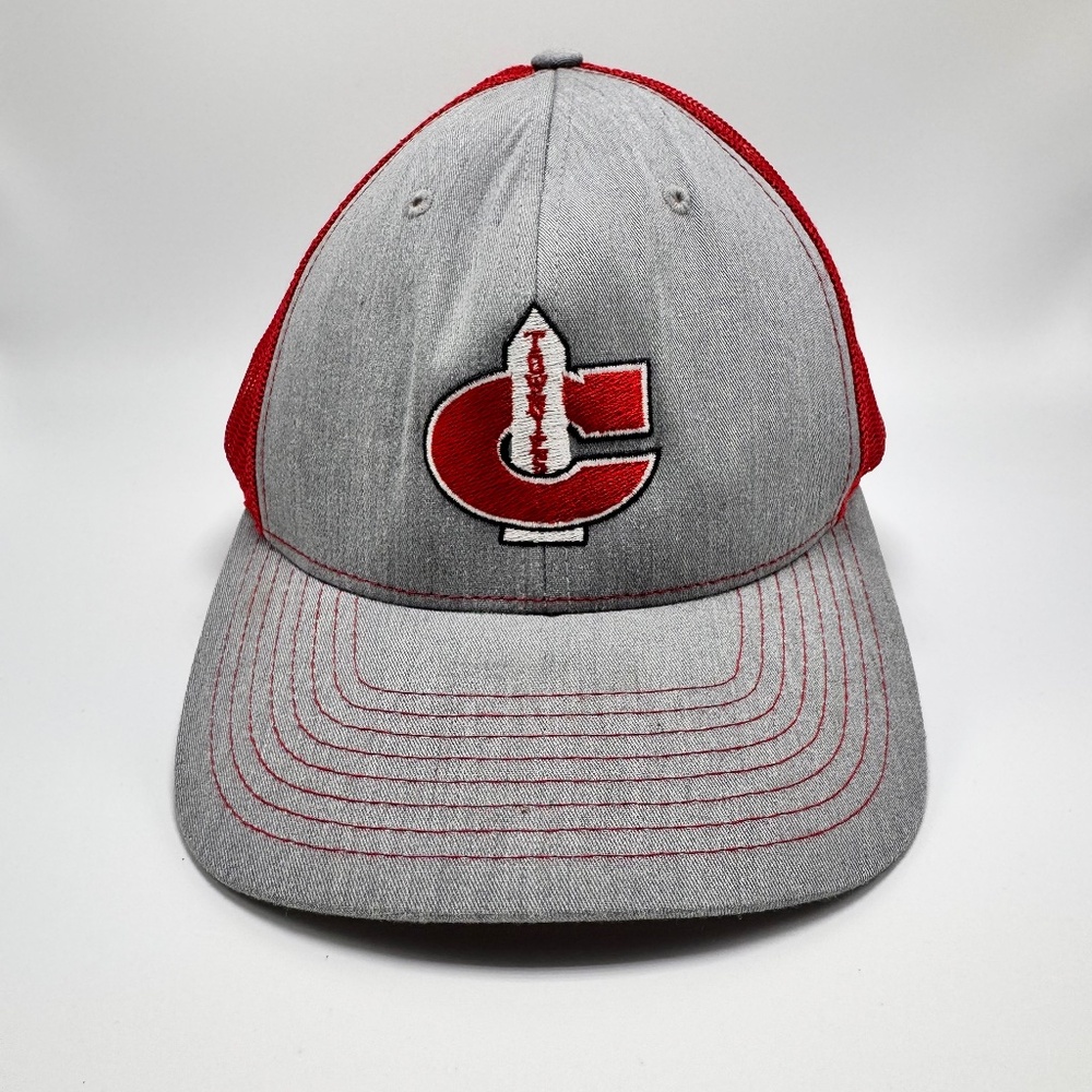 Richardson 112 Gray‎ Red Snapback Trucker Mesh Hat Townies w/ the Letter "C"